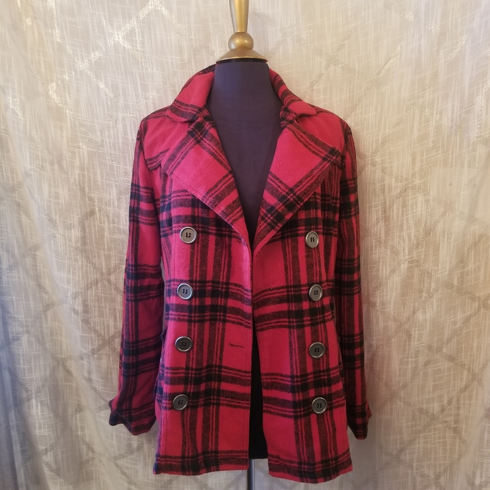 Rue 21 Peacoat Plaid Checkered Red Black Size Small Y2K